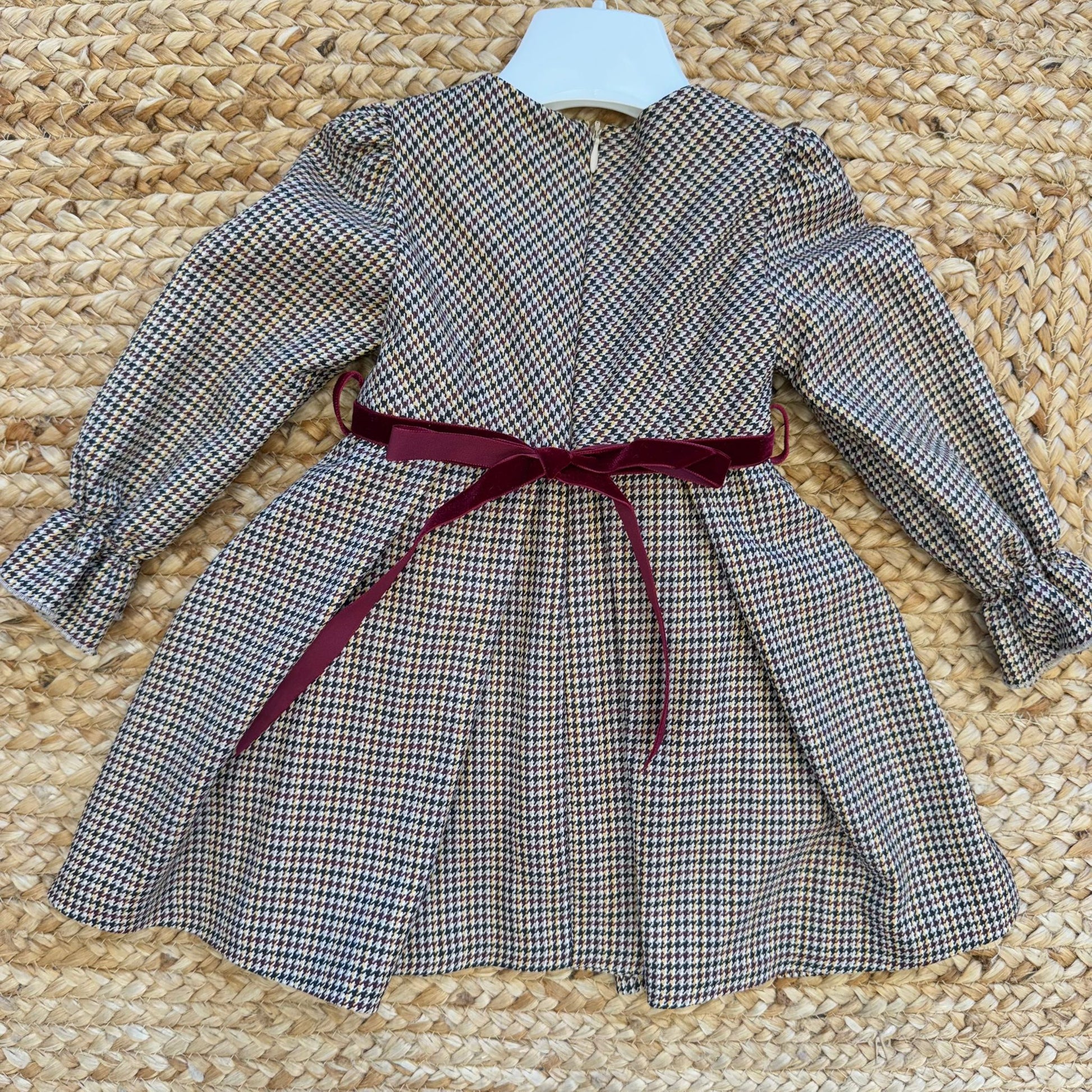 Retro abito pied de poule con cintura velluto bimba