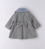 Retro cappottino grigio bambina con fiocco applicato