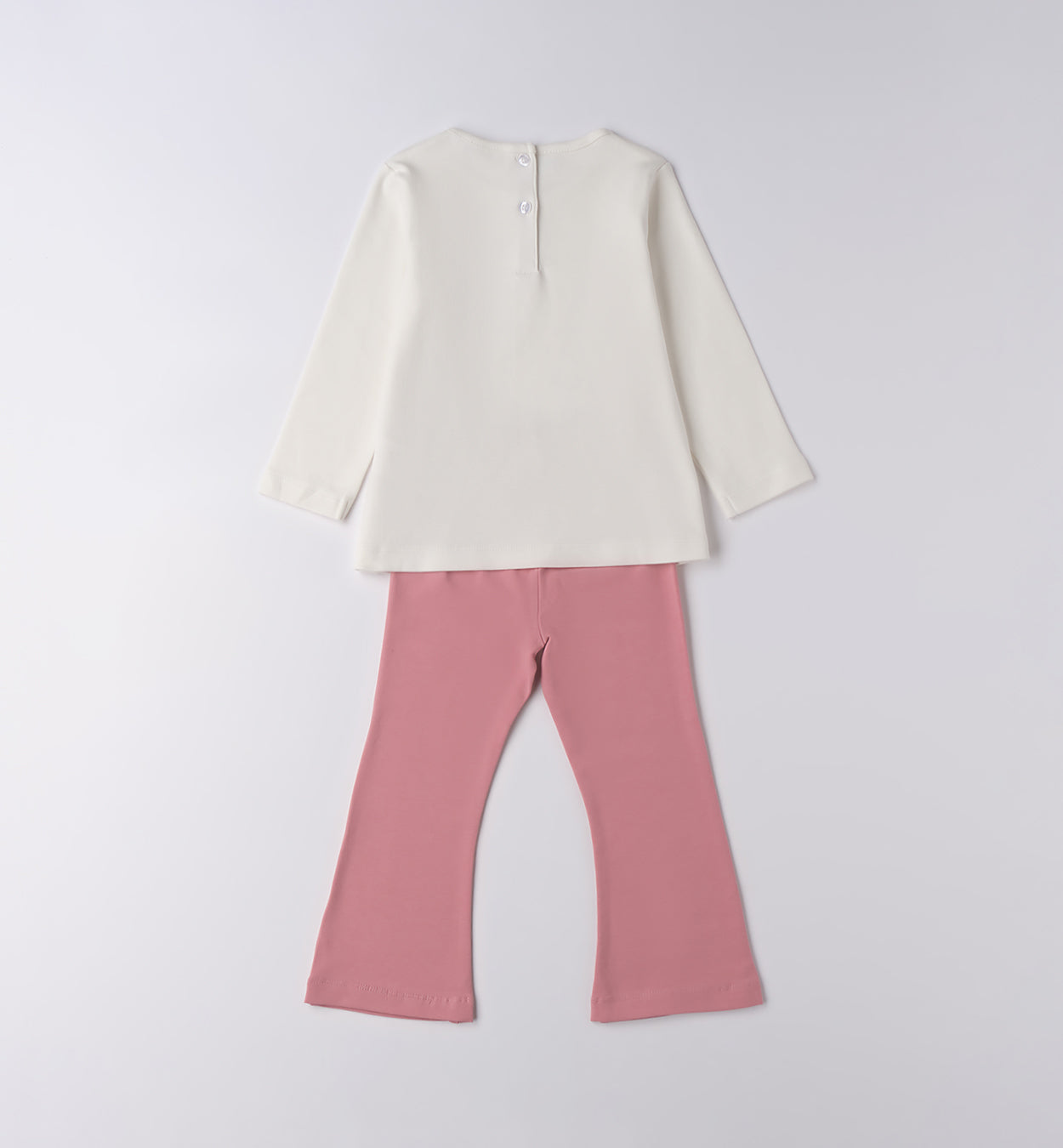 Retro completo bambina in cotone con pantaloni rosa.