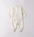 : Retro completo due pezzi neonato in ciniglia bianca con pantalone fantasia animaletti