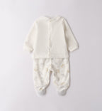 : Retro completo due pezzi neonato in ciniglia bianca con pantalone fantasia animaletti