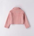 Retro giubbino corto bambina rosa con cuciture sartoriali