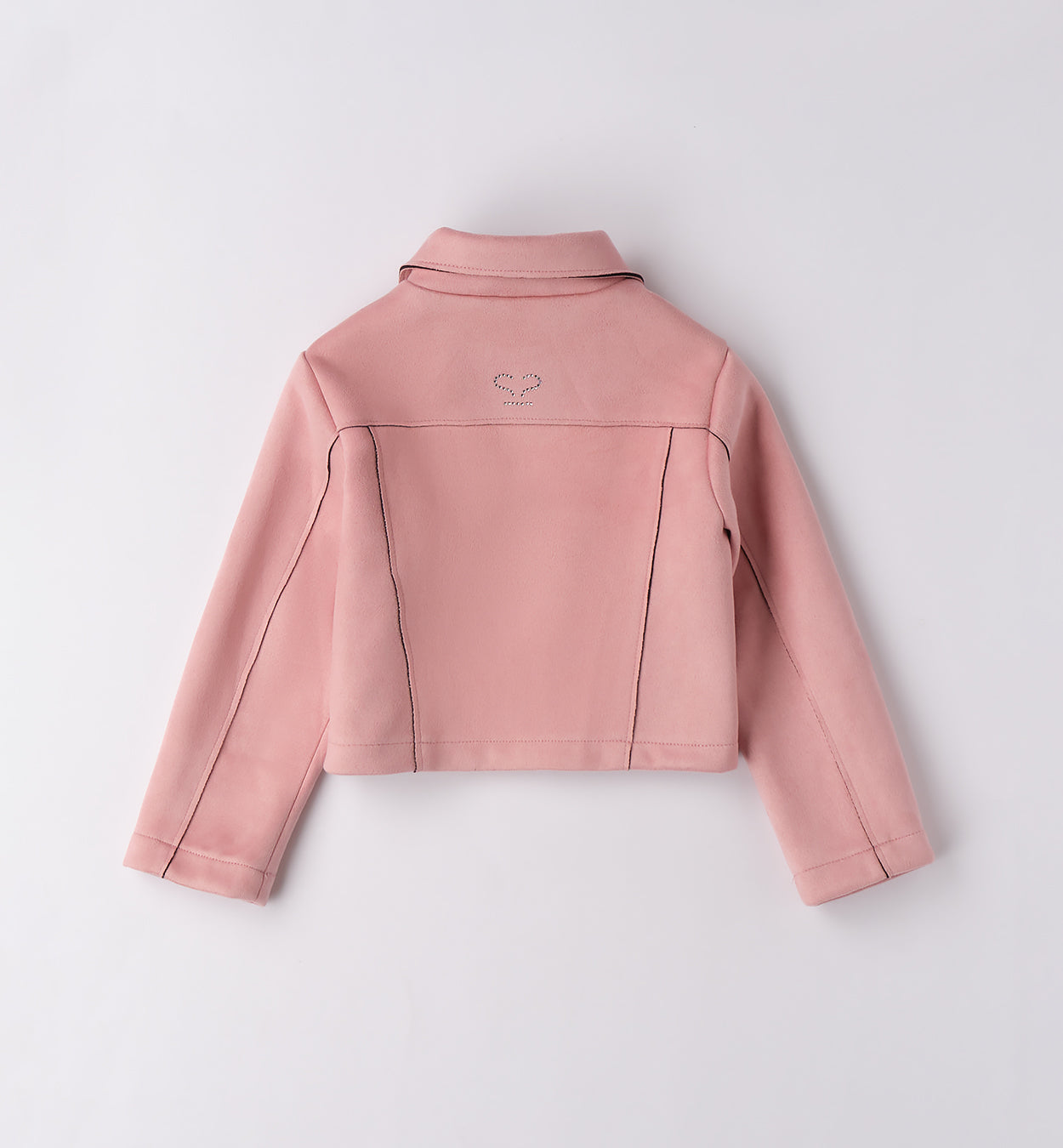 Retro giubbino corto bambina rosa con cuciture sartoriali