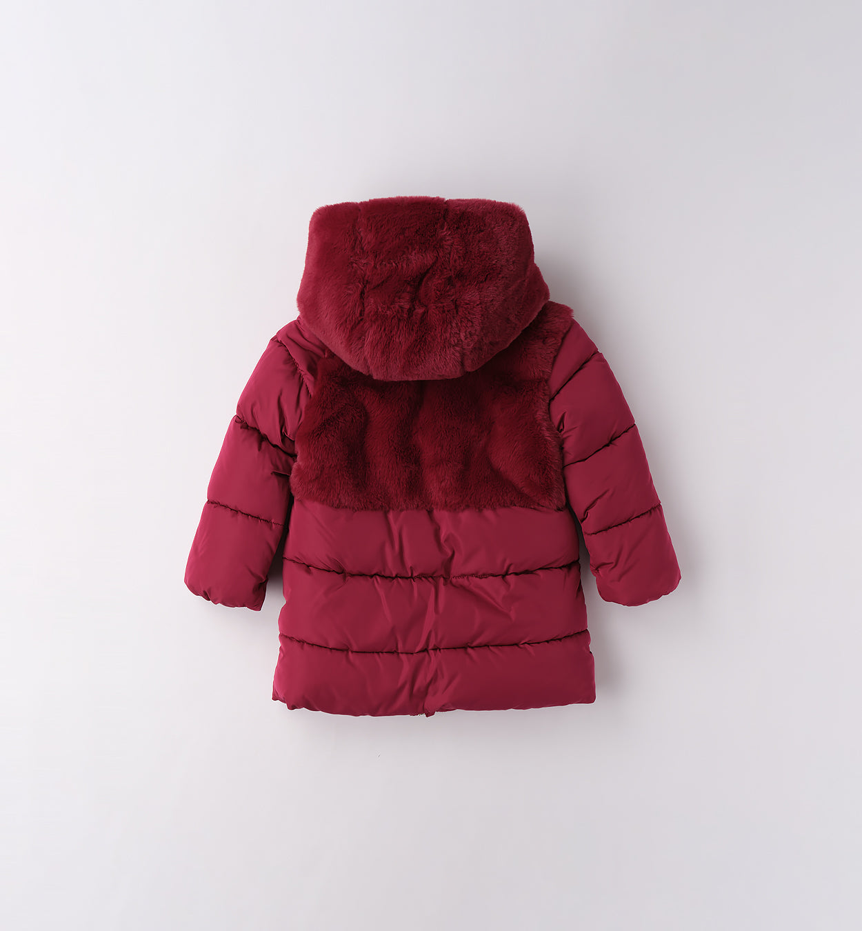 Retro giubbotto pesante bambina bordeaux con eco pelliccia sul cappuccio