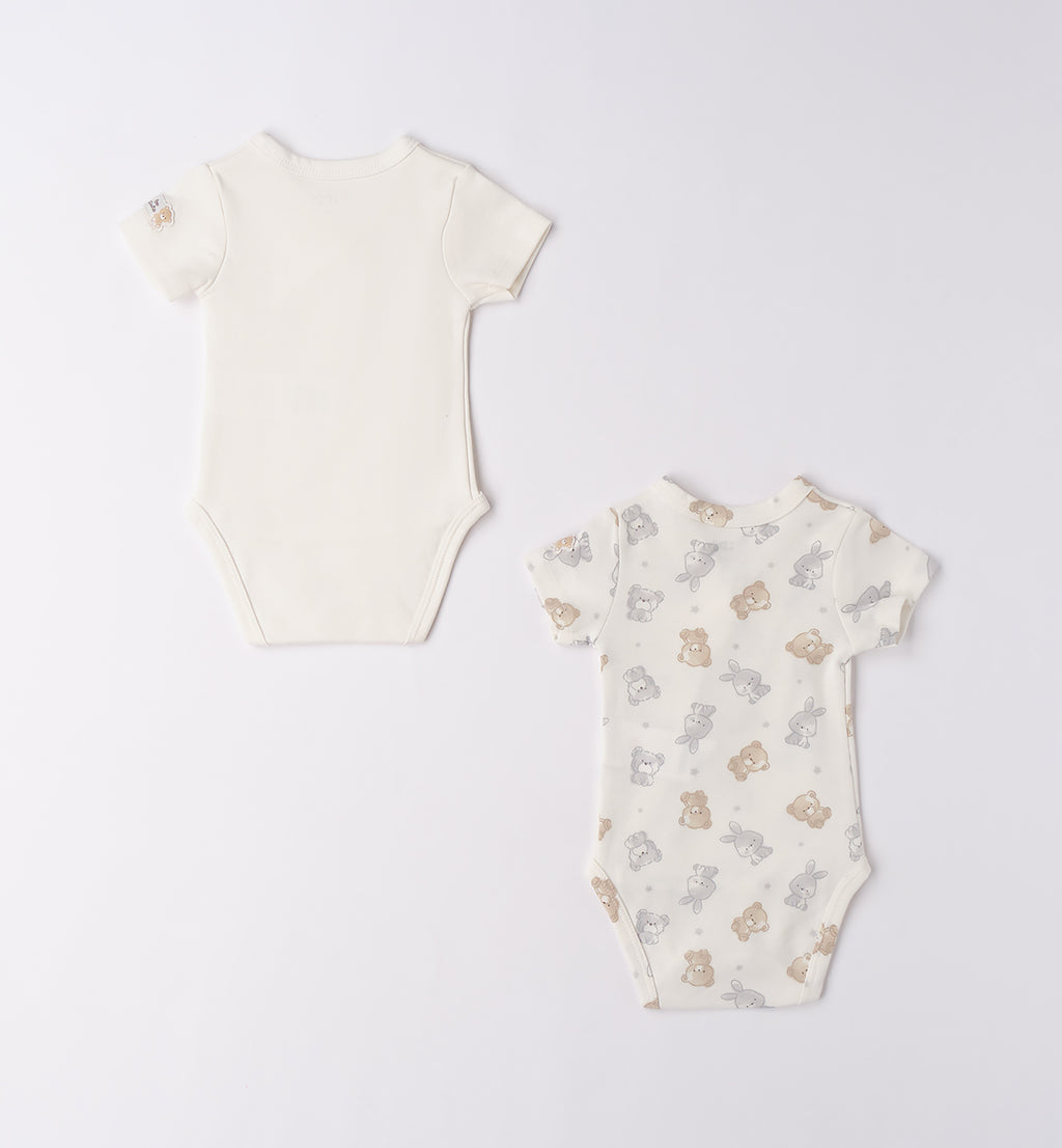 Retro set 2 body unisex in caldo cotone per neonato, tinta unita e fantasia coordinata