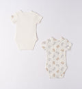 Retro set 2 body unisex in caldo cotone per neonato, tinta unita e fantasia coordinata