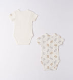 Retro set 2 body unisex in caldo cotone per neonato, tinta unita e fantasia coordinata