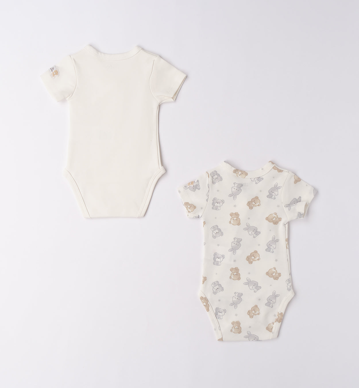 Retro set 2 body unisex in caldo cotone per neonato, tinta unita e fantasia coordinata