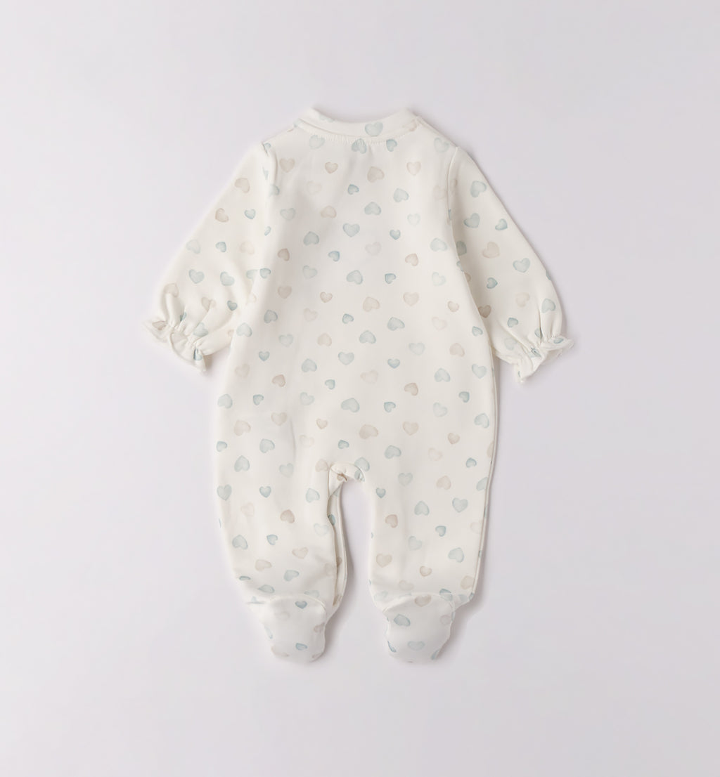 Retro tutina neonata caldo cotone panna con fantasia cuoricini.
