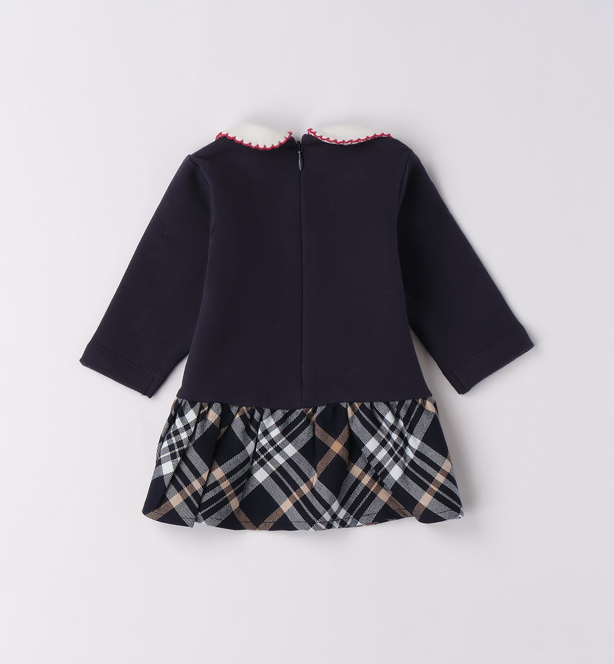 Retro vestito neonata blu con balza tartan