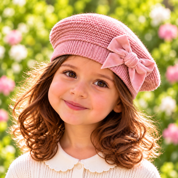 Basco bambina rosa Condor con fiocco in velluto