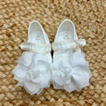 Scarpe battesimo bimba bianche con fiore in organza