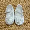 Scarpe battesimo bimba bianche con fiore in tessuto