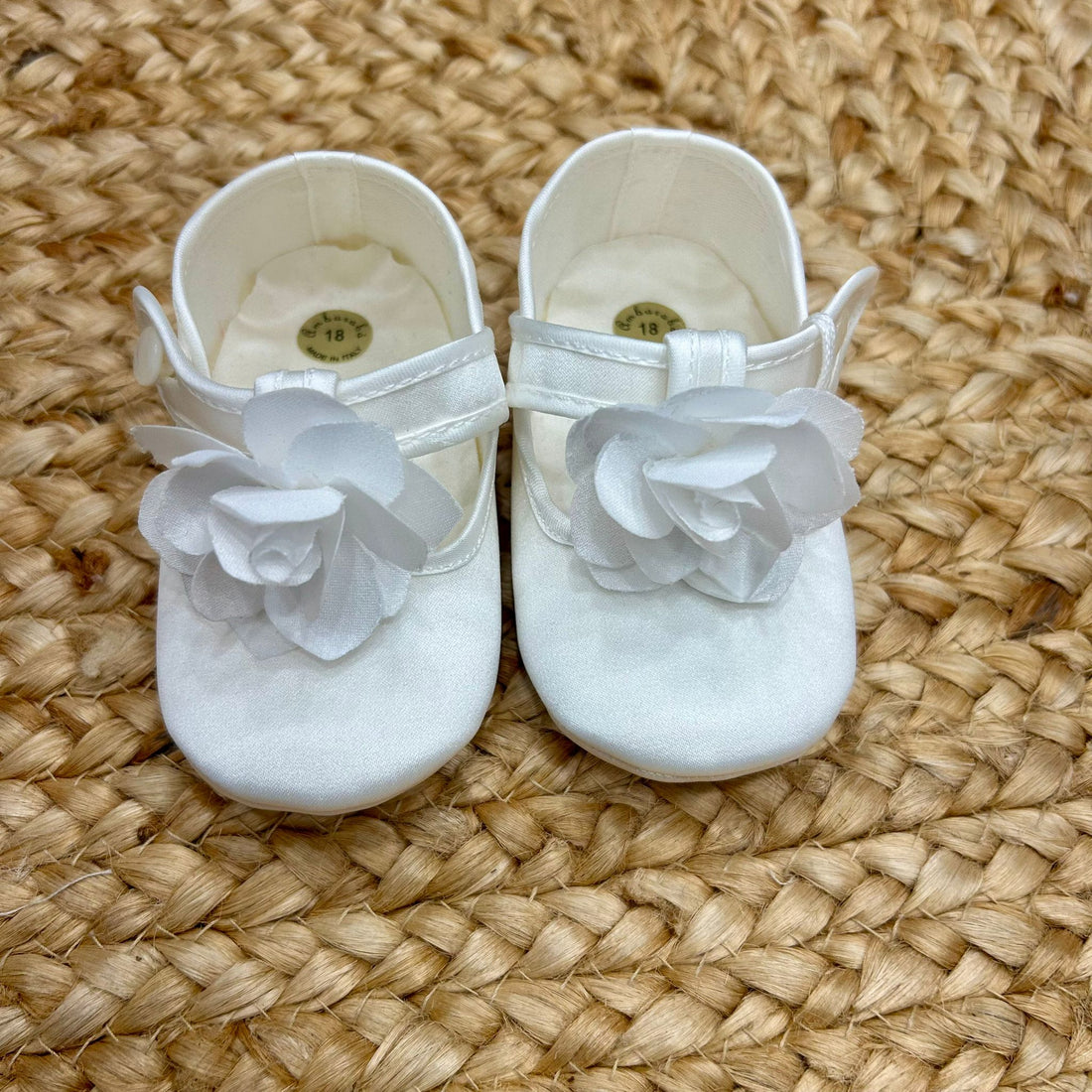 Scarpe battesimo bimba in raso con fiore