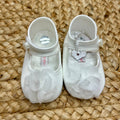 Scarpe battesimo bimba in raso con fiore frontale