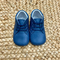 Scarpe battesimo bimbo in pelle blu con lacci