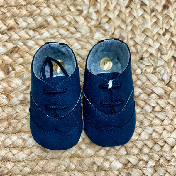 Scarpe battesimo bimbo stringate in suede blu