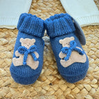 Scarpette neonato pura lana blu con orsetto