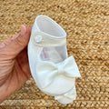 Scarpine battesimo neonata raso bianco con fiocco elegante –