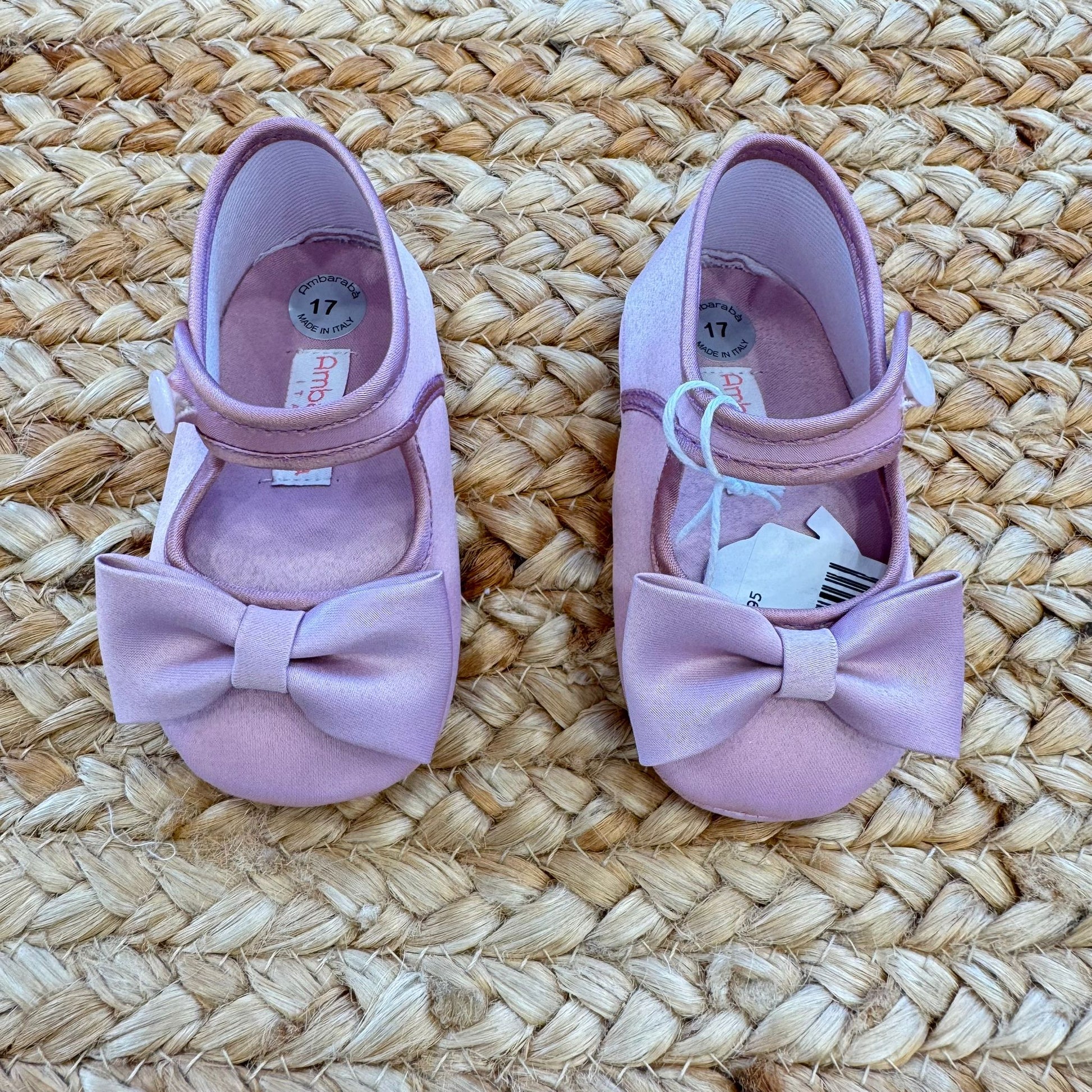 Scarpine culla battesimo neonata raso rosa con fiocco centrale