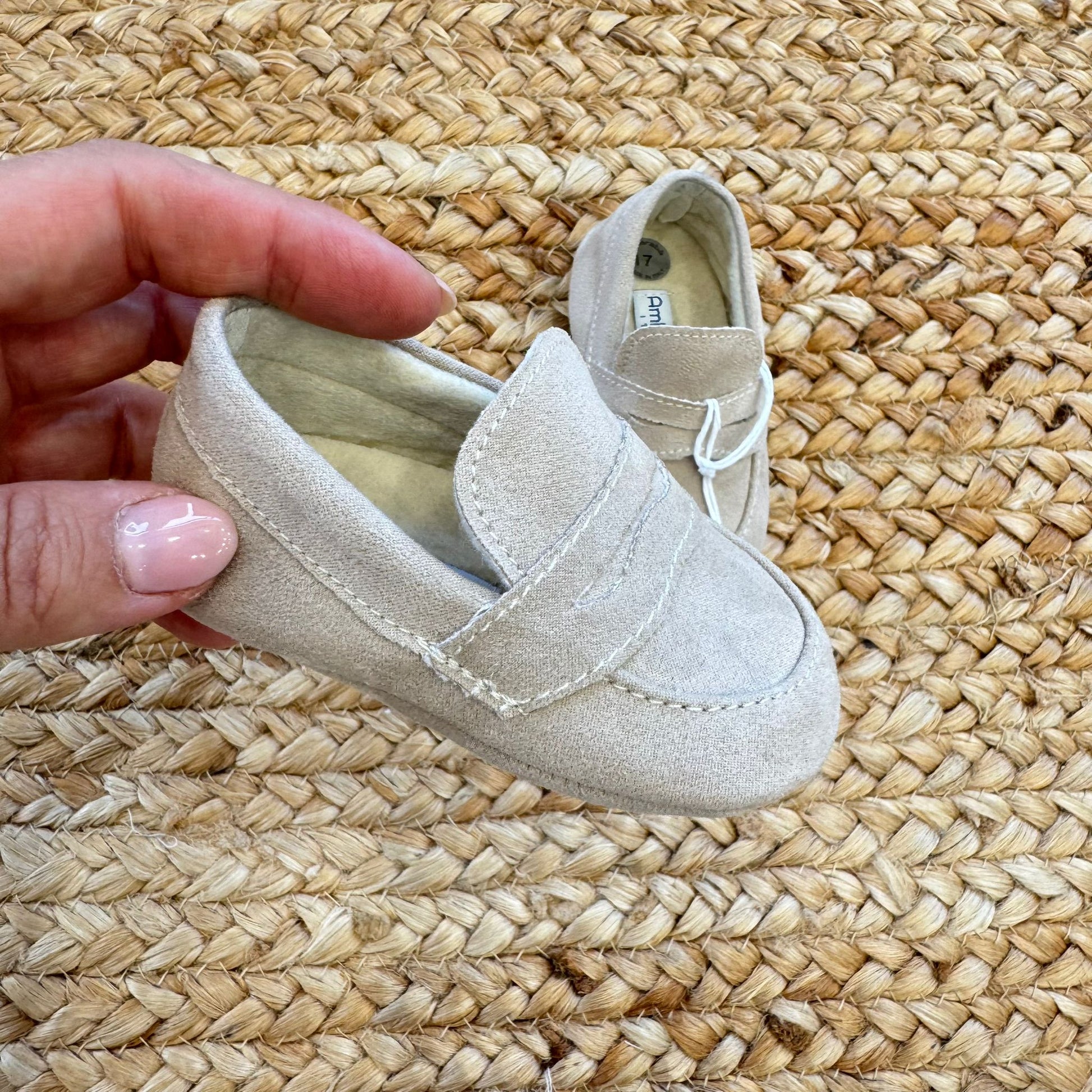 Scarpine eleganti battesimo bambino camoscio beige