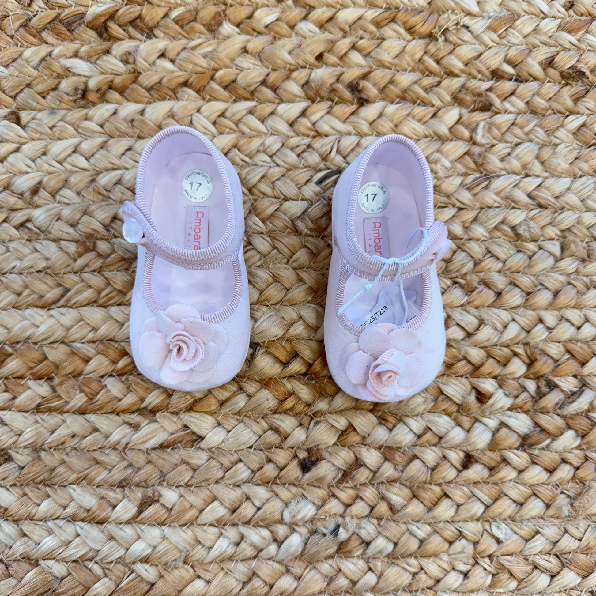 Scarpine eleganti battesimo velluto rosa con fiore