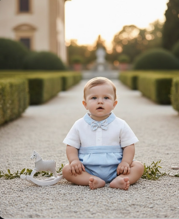 Pagliaccetto battesimo neonato in cotone e lino azzurro cielo