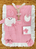 set nascita rosa, corredino neonato, abbigliamento neonato, set con fiocchi, comfort e stile, Belli e Monelli,Uscita Clinica