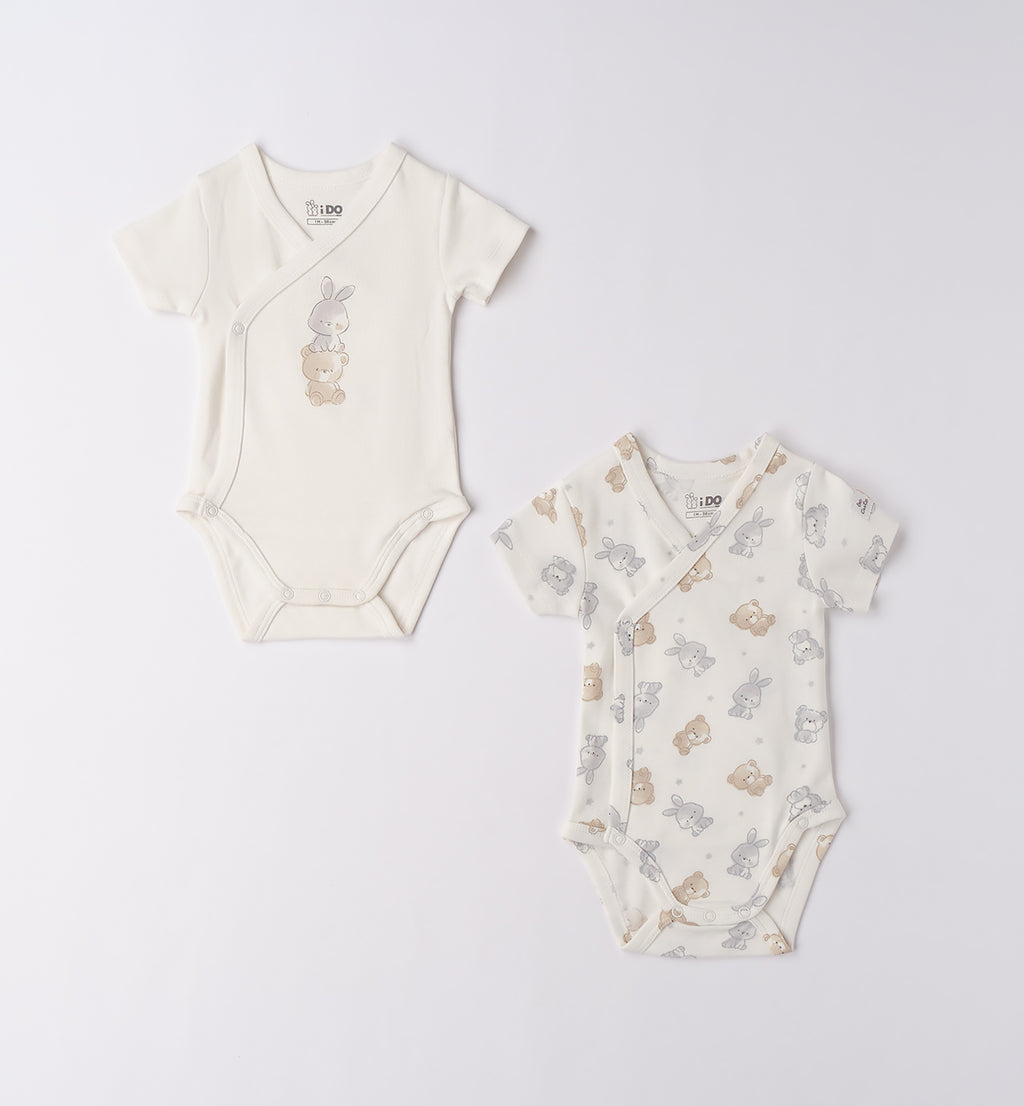 Set body unisex in caldo cotone per neonato, tinta unita ricamata e fantasia orsetti e coniglietti