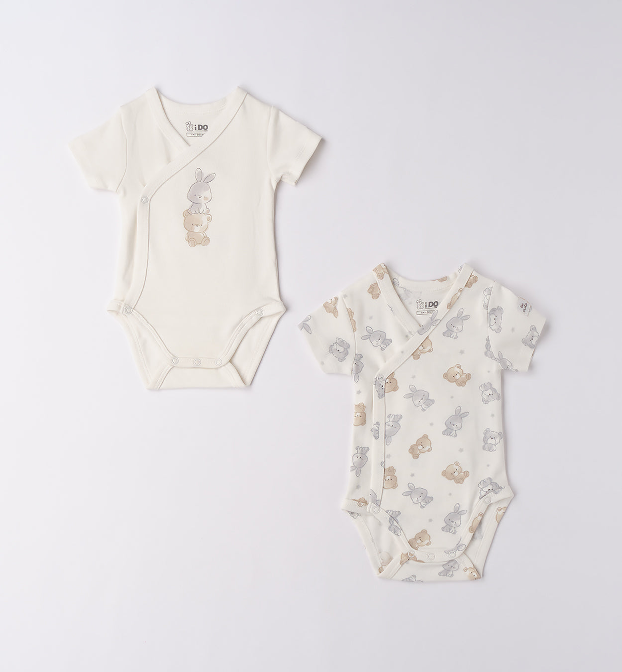 Set body unisex in caldo cotone per neonato, tinta unita ricamata e fantasia orsetti e coniglietti