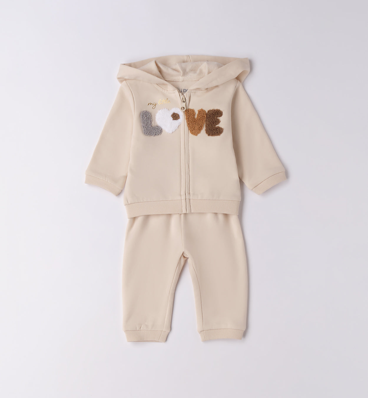 Tuta panna neonata con felpa cappuccio e pantaloni coordinati