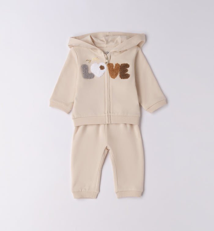Tuta panna neonata con felpa cappuccio e pantaloni coordinati