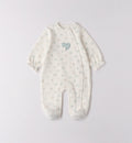 Tutina neonata caldo cotone panna con cuori rosa e beige, fronte.