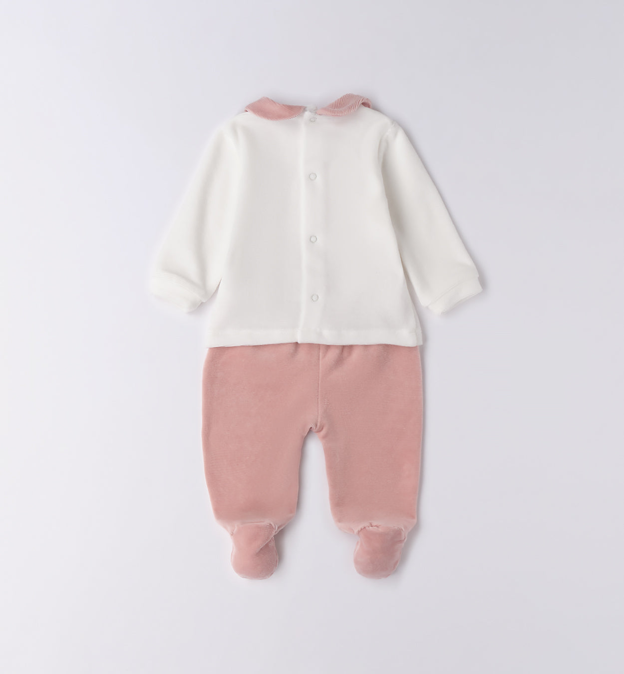 Tutina neonata ciniglia rosa con orsetto cuore - retro