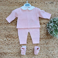 Tutina neonata rosa con colletto bianco e scarpine abbinate