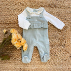 Tutina neonata verde con colletto floreale e fiocchi decorativi