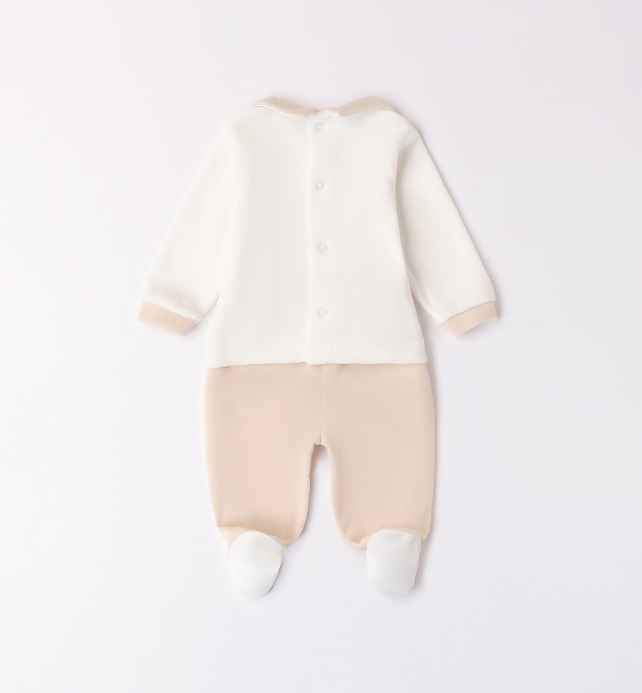 Tutina neonato caldo cotone beige con orecchiette dettaglio ricamo