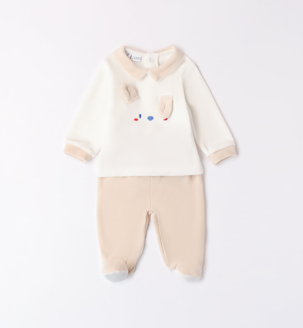 Tutina neonato caldo cotone beige con orecchiette fronte