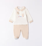 Tutina neonato caldo cotone beige con orecchiette fronte