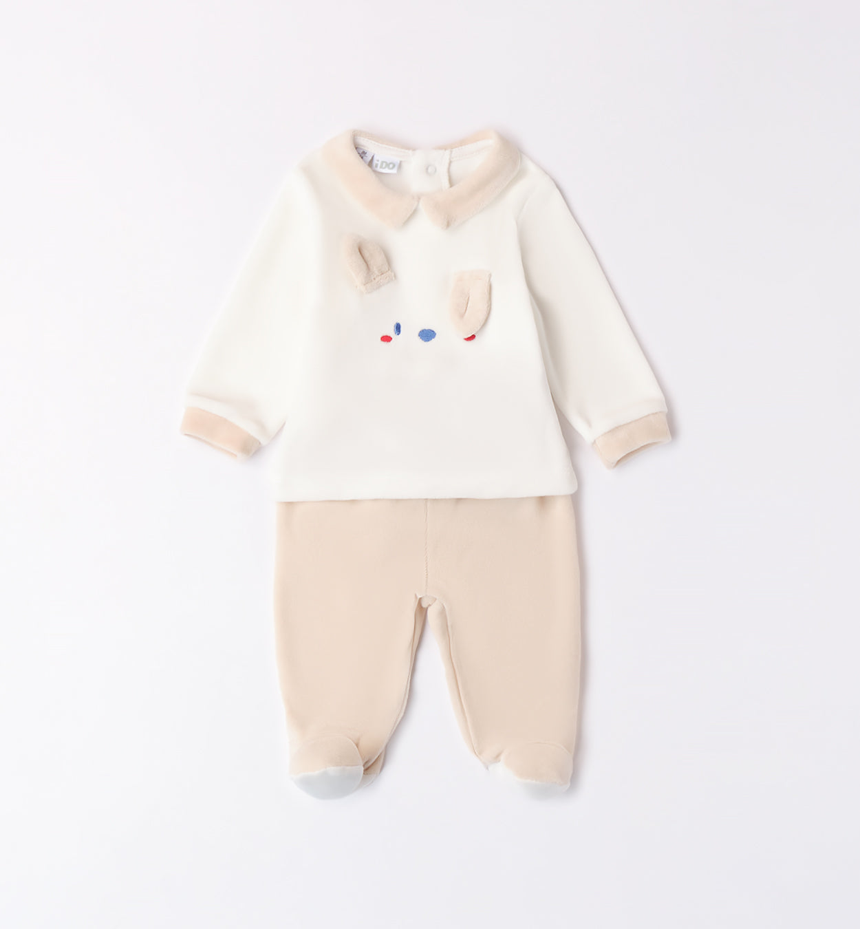 Tutina neonato caldo cotone beige con orecchiette fronte