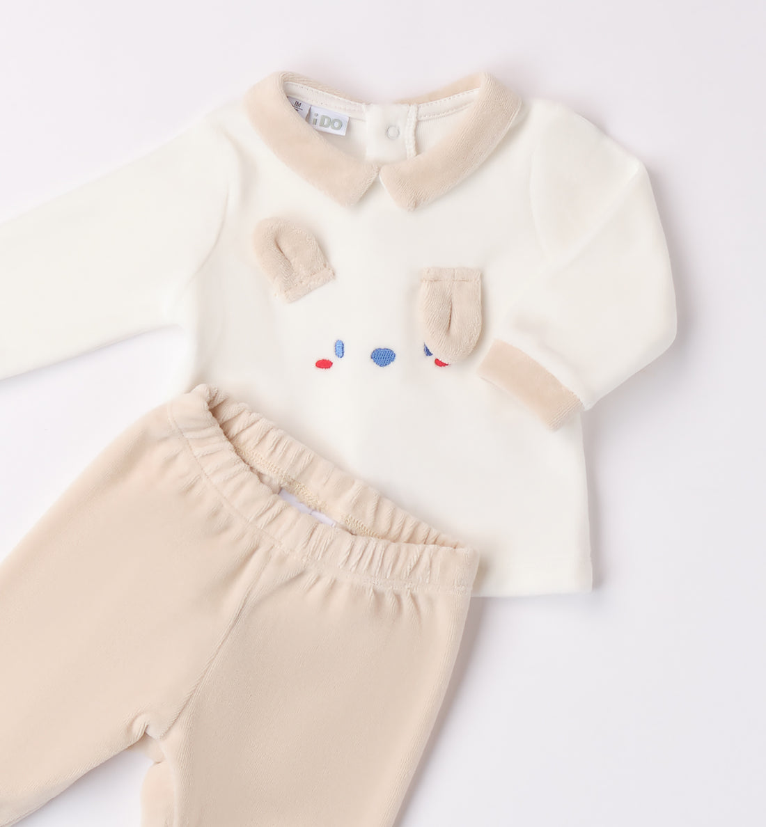 Tutina neonato caldo cotone beige con orecchiette fronte