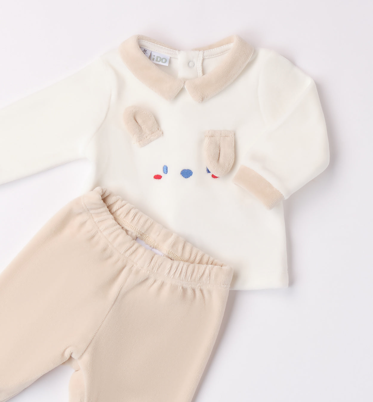 Tutina neonato caldo cotone beige con orecchiette retro