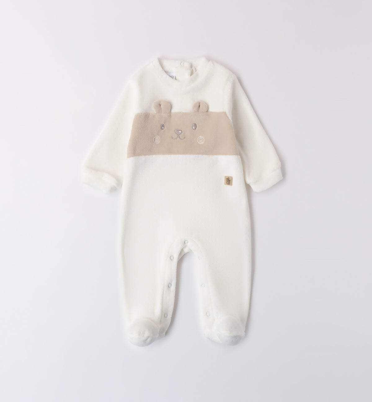 Tutina neonato caldo cotone con orsetto beige fronte