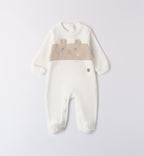 Tutina neonato caldo cotone con orsetto beige fronte