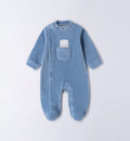 Tutina neonato ciniglia azzurra con orsetto e taschino