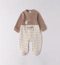 Tutina neonato ciniglia beige e panna piegata a righe con ricamo cucciolo
