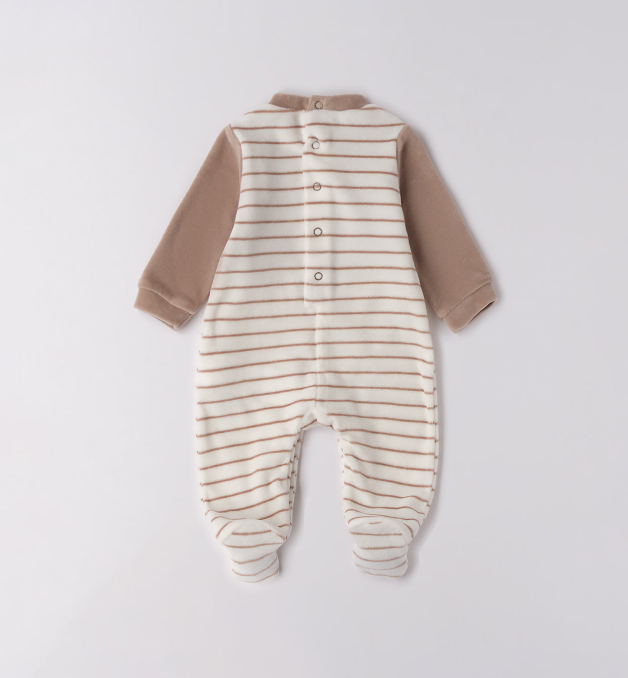 Tutina neonato ciniglia beige e panna retro con bottoncini a pressione