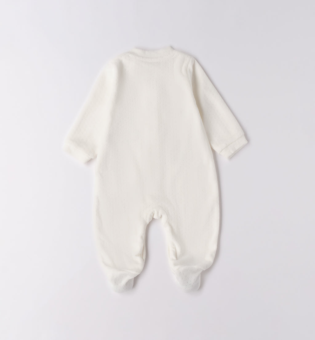 Tutina neonato in caldo cotone bianco vista posteriore