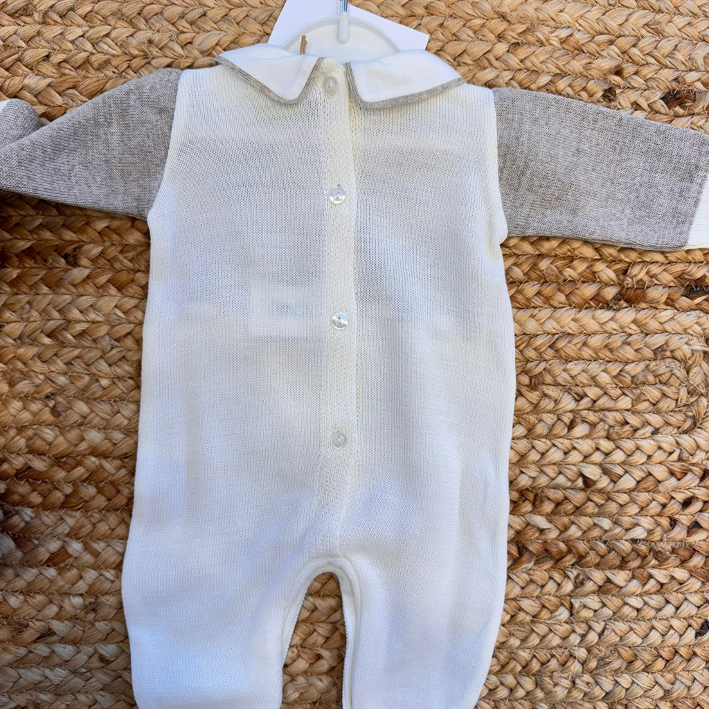 Tutina neonato misto lana beige panna con scarpette coordinate