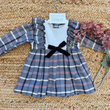 Vestito neonata a quadri con fiocco blu davanti